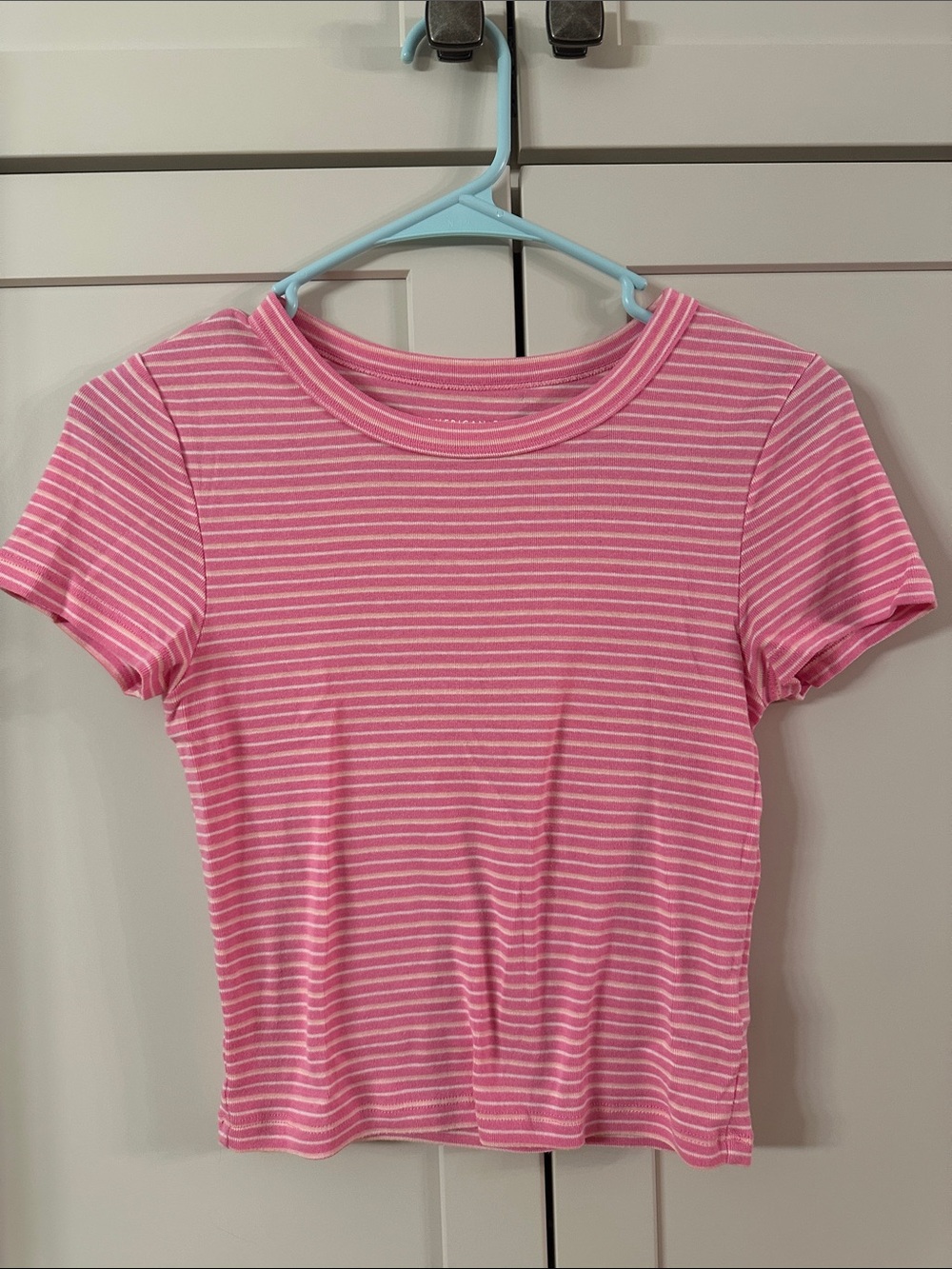 American Eagle Pink and White Striped Tee